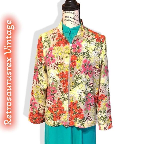 Vintage Kikit Retro Mod Floral Zipper Cardigan Jacket, Medium - Picture 6 of 7